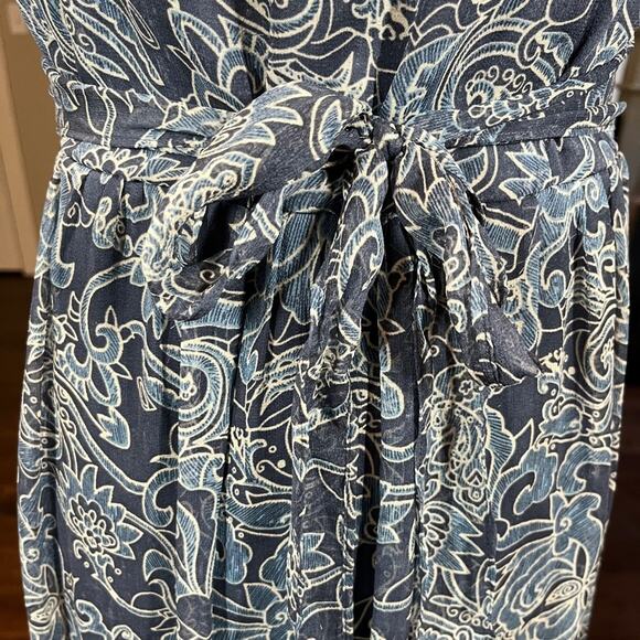 Jonathan Martin SILK V Neck Sleeveless Blue Paisley A Line Dress Back Tie 6 - Picture 4 of 13